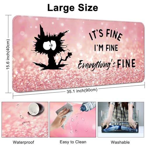 Desk Mat Pad,Large XXL Extended Mouse Pad Mat for Desktop Keyboard | 35''×15.6'' XXL Extended Gaming Mouse Pad with Non-slip Base Desk Matt Mousepad for Computer,Office,Keyboard and Laptop - color: A9-Pink Cat