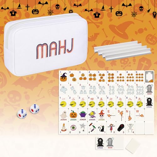 Soulchen Mini American Mahjong Tile Set Include 160 0.8 Inch Mahjong Tiles 2 Dice 4 Wooden Rulers 1 Accessory Bag 4 Beginner Rule Cards(Halloween) - style: Halloween