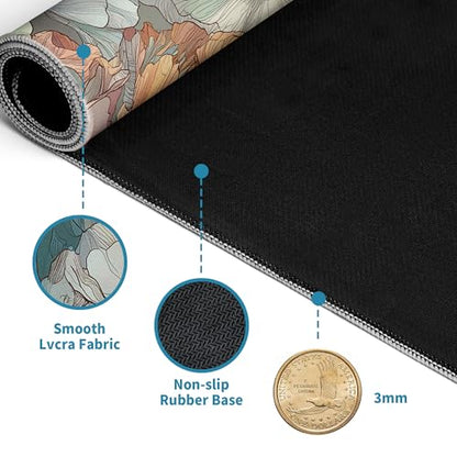 Japanese Floral Mouse Pad Abstract Boho Mouse Pad 31.5x11.8 Inch Aesthetic Flower Texture Non-Slip Rubber Base Large Mousepad Stitched Edges Keyboard Mouse Mat Desk Pad for Office and Home - color: Floral