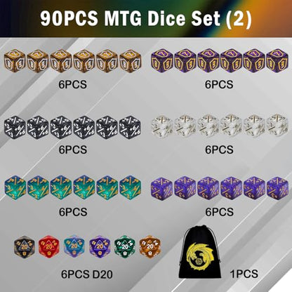 MTG Counter Dice Set, 90 Pieces Marble Color D6 Cube Dice -1/+1 Life Counter and Shield Counter Dice for Magic The Gathering,TCG,Cards Gaming Accessories with Dragon Bag