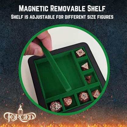 Forged Dice Co. RPG Character Shrine Display Case for Dice and DND Miniatures - Includes Travel Dice Tray and Display Lid - Compatible with Dungeons and Dragons Dice and Miniatures - Green - color: Green