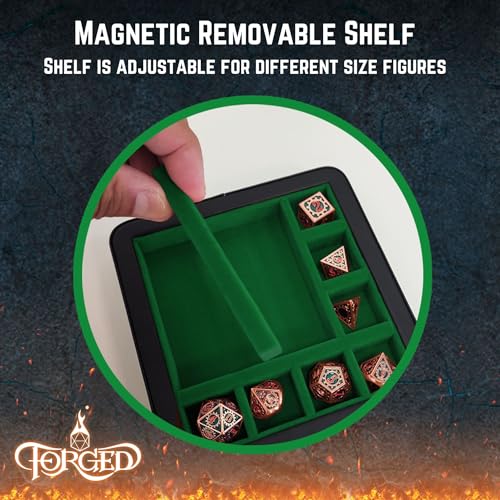 Forged Dice Co. RPG Character Shrine Display Case for Dice and DND Miniatures - Includes Travel Dice Tray and Display Lid - Compatible with Dungeons and Dragons Dice and Miniatures - Green - color: Green