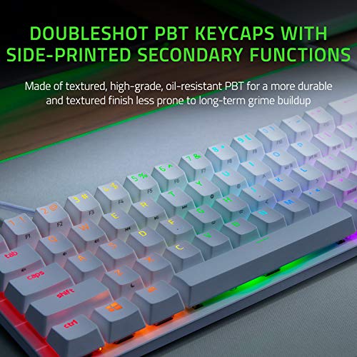 Razer Huntsman Mini 60% Gaming Keyboard: Linear Optical Switches - Aluminum Top Frame - Chroma RGB Lighting - PBT Keycaps - Onboard Memory - Snap Tap - White - color: Mercury White