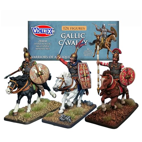 Wargames Delivered - Victrix Ancient Gallic Cavalry Set with Bonus Miniature STL Download - 12 Highly Detailed 28mm Miniatures with Spears, Shields & Cloaks for Punic Wars, Roman, and Allied Wargaming