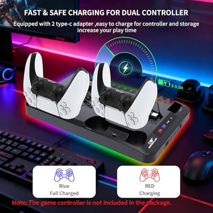 Cooling Station for Ps5/Slim/Pro Disc & Digital Playstation 5 Vertical Stand Organizer with Dual Controller Charger,16 Game Slots,7 Rgb,3 Level Cooler Fan,3 Usb Ports,Headset & Remote Holder (Black) - color: Black