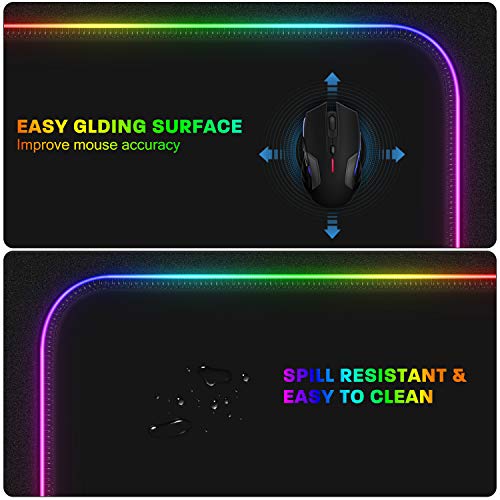 LeadsaiL RGB Gaming Mouse Pad, 15 Light Modes LED Soft Extra Extended Large Mousepad, Non-Slip Rubber Base Computer Keyboard Mouse Mat with Durable Stitched Edges- 31.5 X 12 Inch (RGB Black)