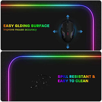 LeadsaiL RGB Gaming Mouse Pad, 15 Light Modes LED Soft Extra Extended Large Mousepad, Non-Slip Rubber Base Computer Keyboard Mouse Mat with Durable Stitched Edges- 31.5 X 12 Inch (RGB Black)