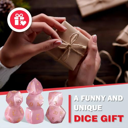 Pink Cat's Eye Dice Set, 7-Piece Handcrafted Polyhedral Dice with Gold Engraving, Ideal for D&D, RPG, MTG&Tabletop Games, Gift Box Included (Cat's Eye - Pink) - color: Cat's Eye - Pink