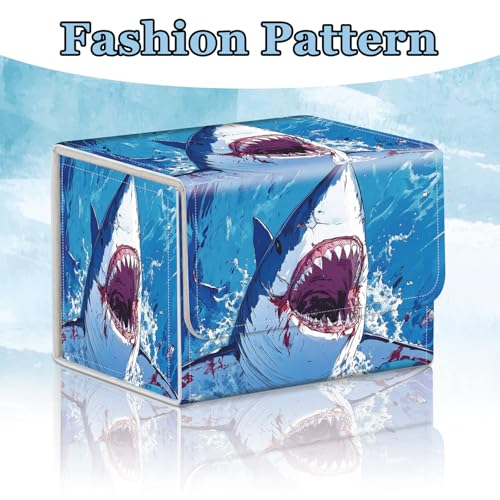 Commander Deck Box for Trading Cards - Fits 100+ Double Sleeved Cards, PU Leather MTG TCG Storage Case with Strong Magnetic Closure, Great White Shark - color: Great White Shark