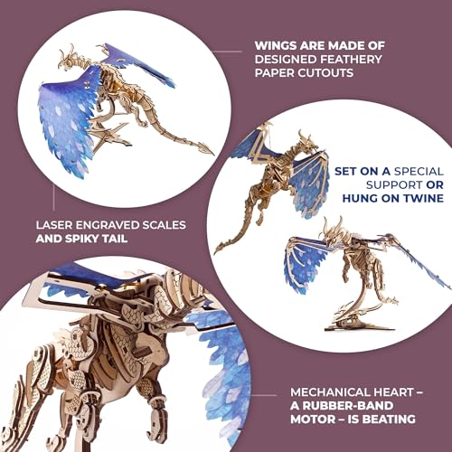 UGEARS 3D Wooden Puzzles for Adults - Windstorm Dragon 3D Puzzle - Mechanical Model Kits for Adults to Build - DIY Building Set Gifts for Fathers Day, Brain Teaser Puzzle, Hobby Kit - style: Windstorm Dragon