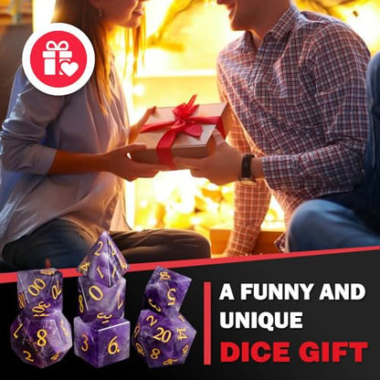LUCKY-M Amethyst Gemstone DND Dice Set, Birthday Day Gifts for Women, 7PCS Dice D&D Set for Dungeons and Dragons RPG Table Game, Polyhedral D and D Dice - color: 4.amethyst