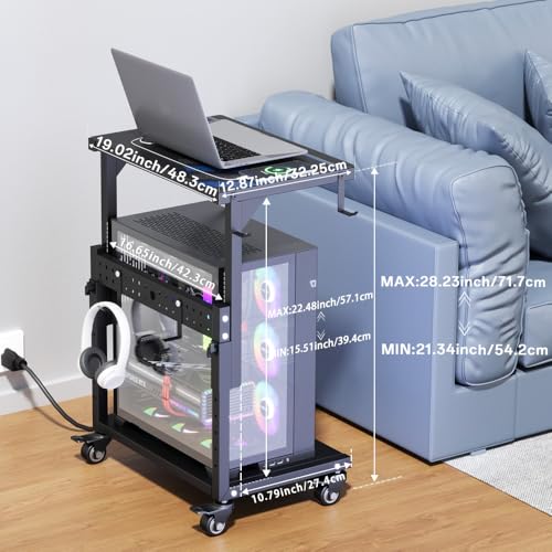 Computer Tower Stand with Power Outlet, 6 Level Height Ajustable PC Tower Stand for Floor, Mobile Rolling CPU Holder Cart for Gaming, Office, Home, 21.34"-28.3", Black - size: 1 power outlet
