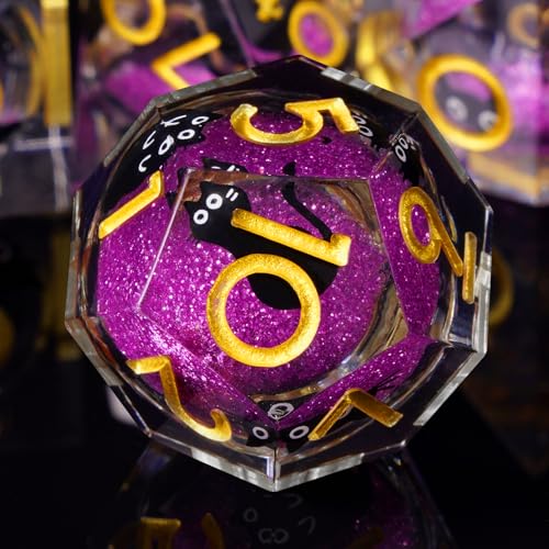 Liquid Core DND Dice Set, 7 Pcs Resin Sharp Edge Polyhedral Dice Quicksand Cat D&D Dice for Dungeons and Dragons RPG Role Playing Table Games