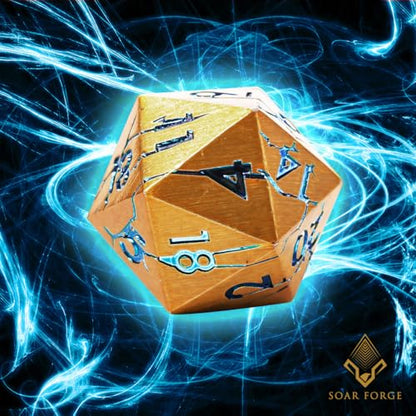 Metal Dice for DND - Ancient Cracked Pharaoh Ruins - Gold Blue Cracks | Beautiful 7pc Polyhedral Dice Set, Smooth Rolling, Role Playing Games (RPG), Compatible with D&D, for Dungeons and Dragons - color: Gold and Blue Cracks