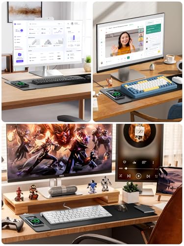 Magnetic Wireless Charging Mouse Pad, 31.5"x11.8" Large Desk Mat | Waterproof Mousepad, Smooth Glide, Stitched Edge, Non-Slip Rubber Base, Desk Pad Computer Keyboard Mat, No Adapter - color: Black-31.5"x11.8"-Mag