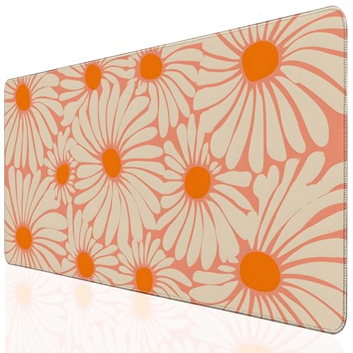 Desk Cover Mat, Extended Large Anime Mouse Pad, Computer Laptop Mat Desk Decor for Office Game Home 31.5 X 15.7 Inch (Orange Floral) - color: Orange Floral