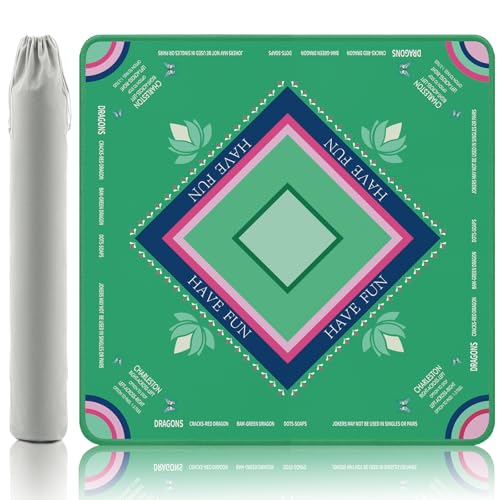 Mahjong Mat with Lotus & Butterfly Pattern, Anti-Slip Noise Reduction Rubber Gaming Mat, 32.4 x 32.4 Inch Light Green, Foldable Table Cover for Mahjong, Poker & Board Games - color: Light Green