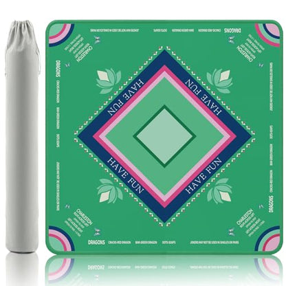 Mahjong Mat with Lotus & Butterfly Pattern, Anti-Slip Noise Reduction Rubber Gaming Mat, 32.4 x 32.4 Inch Light Green, Foldable Table Cover for Mahjong, Poker & Board Games - color: Light Green