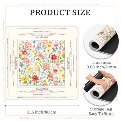 Flower Mahjong Table Mat, Non-Slip Noise Reduction Mah Jong Mat with Carrying Bag, Game Table Cover for Mahjongs Poker Card, Festival Birthday Gift for Mahjong Lovers, 31x 31In - color: Colorful-flower