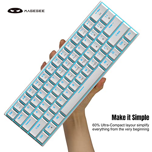 MageGee 60% Mechanical Keyboard, Gaming Keyboard with Blue Switches and Sea Blue Backlit Small Compact 60 Percent Keyboard Mechanical, Portable 60 Percent Gaming Keyboard Gamer(White)
