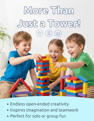 Rainbow Tumbling Tower Wooden Stacking Blocks – Natural Wood Game for Family Fun, Montessori-Inspired Educational Toy, Classic Stacking Challenge, Hand-Eye Coordination Game, Interactive Strategy Play - style: Tumbling Tower