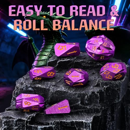 FONVGOGO Dungeons and Dragon Dice Set, Metal DND Dice with Cardboard Box Stonehenge Theme RPG Dice for Role Playing Games Gifts (Purple Orange) - color: S Purple Orange