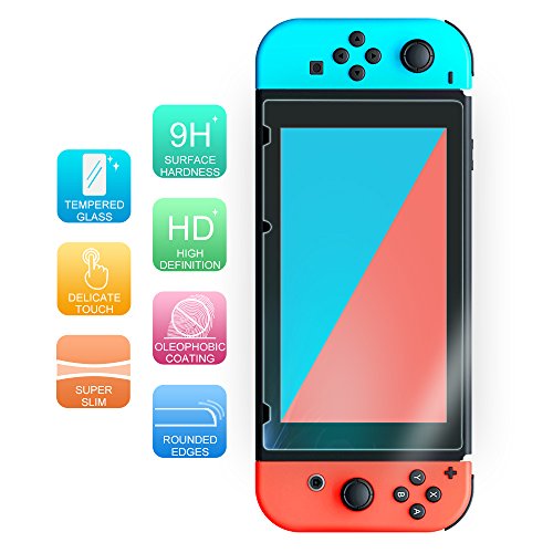 TJS 2 Pack Screen Protector for Nintendo Switch Model 2017 6.2" (Clear) | Tempered Glass Screen Protector Works While Docking 0.3mm Thickness/Bubble Free/Ultra Clear/9H Hardness/ Anti-Fingerprint - size: Nintendo Switch 6.2''