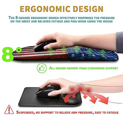 Hokafenle Ergonomic Mouse Pad Wrist Support with Massage Design, Wrist Rest Pain Relief Mousepad with Memory Foam&Non-Slip PU Base, Mouse Pads for Wireless Mouse & Desk (12x8 inch,USA Flag) - color: HK010-USA Flag