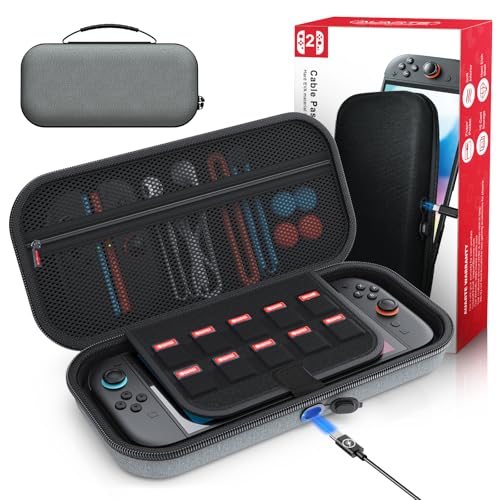 Auarte [Charge Inside Carrying Case for Switch 2 Console (2025)/OLED-Grey | Slim Hard Portable Travel Carry Case Bag for Switch 2 Accessories with 10 Game Card Storage - color: Grey