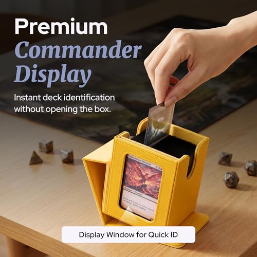 Commander Deck Box MTG 100 Card Holder with Display Window Yellow | PU leather, 4 N52 magnets, fits 100 double-sleeved cards, display window, durable, portable, secure closure - color: Yellow, size: 110+