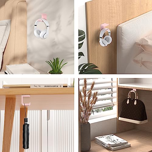 HomeMount Under Desk Headphone Holder - Adhesive Headphone Stand Hanger Table Mount for Most Headphones(Pink-2P) - color: Pink-2P