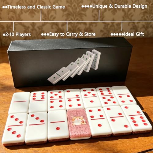 Premium Double 6 Dominoes Set 28 Tiles for Adults,Domino Board Games with Case for for Birthdays, Holidays and Special Occasions (Dominoes-Pink-cat) - style: Dominoes-Pink-cat
