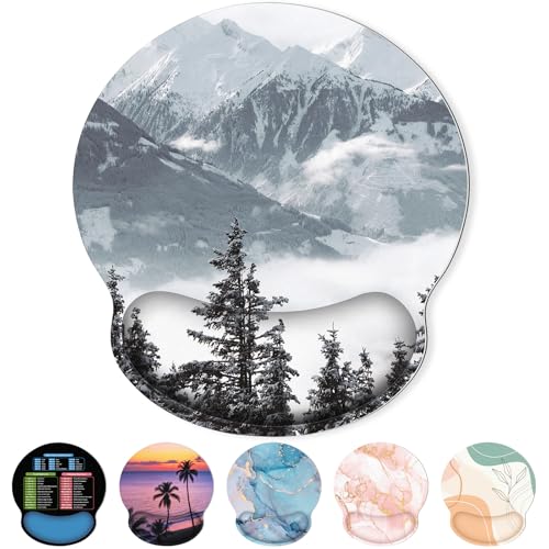 KONVINIT Ergonomic Mouse Pad with Wrist Rest, Small Mousepad with Non-Slip Rubber Base and Smooth Surface, Grey Mouse Pads for Desk, Office Desk Accessories - color: Grey Mountains
