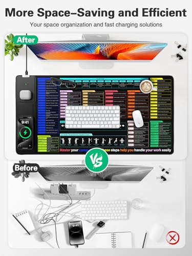 Mouse Pad with Foldable Phone Holder, Wireless Charging Desk Mat 31.5x15.75 Mousepad with Superior Micro-Weave Cloth Non-Slip Waterproof Desk Pad - color: Black-Office Shortcuts-31.5"x15.8"