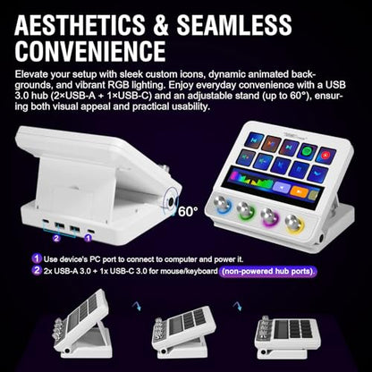 Macro Pad, Streaming Deck Stream Controller Soundboard Keypad, Programmable Keys USB Shortcut Keyboard for Gamer Streamer, Audio Mixer for OBS, YouTube, Office Desk Setup, PC, Mac - color: White