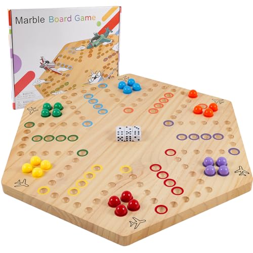 Wahoo Board Game-23.6 Inches Game Board for 4 and 6 Players | solid wooden wahoo marble board game with marbles and dice; fit party game night and indoor group entertainment - color: Extra Large, Log
