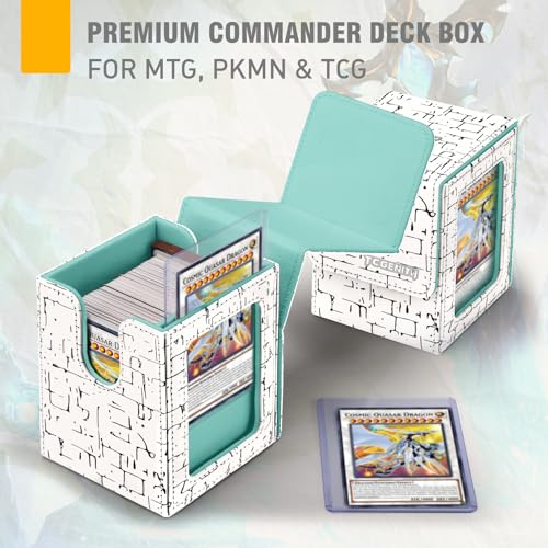 MTG Commander Deck Box with Display Window, Magnetic Closure Card Case Holds 100+ Double-Sleeved Cards, PU Leather TCG Storage Box Compatible with PTCG, Sports & Trading Cards (White) - color: White