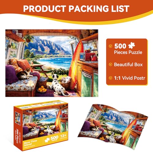 500 Piece Jigsaw Puzzle for Adults –Camper Van Dog Cat Jigsaw Puzzles 500 Pieces, RV Camping Puzzles for Adults 500 Pieces, Challenging Perfect for Game Nights, 20.5 X 15 in - color: Rv Camping