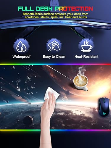 TopMade Wireless Charging Mouse Pad, RGB Gaming Mousepad Home Office Desk Pad, 31.5” x 15.8” Large Desk Mat, Waterproof Keyboard Pad, Cosmic Planet (Includes 20W PD Power Adapter & 6.56ft Woven Cable) - color: Upgraded Rgb - Cosmic Planet With Adapter