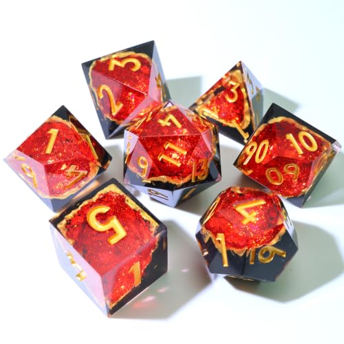 XENOLUX Polyhedral Resin DND Dice Set, Sharp Edge Red Geode Magma RPG Dice with Tin Box, Tabletop Board Games Accessories for Dungeons and Dragons (G3) - color: G3