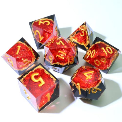 XENOLUX Polyhedral Resin DND Dice Set, Sharp Edge Red Geode Magma RPG Dice with Tin Box, Tabletop Board Games Accessories for Dungeons and Dragons (G3) - color: G3