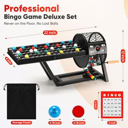 AugFir Professional Deluxe Bingo Game Set, Table Top Machine Bingo Sets Adults for Large Group, Newly Upgraded Bingo Cage and Balls Storage Bag for Adults Parties, Game Night, Community and Family