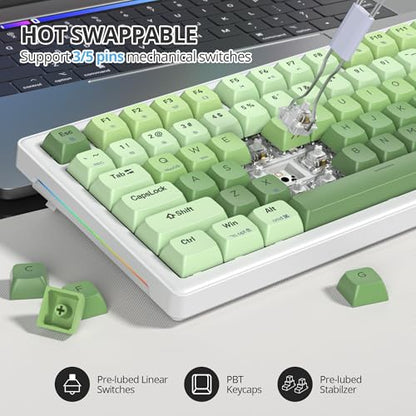 75% Green Mechanical Keyboard Gasket with Knob, Custom Wired Creamy Gaming Keyboard TKL 75 Percent Hot Swappable RGB Backlit, Pre-lubed Switch for Win/MAC, Green - color: Green Gradient/White Switch