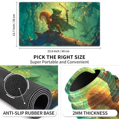 Card Playmat 24" x 14" TCG Game Mat for MTG and Other Card Games, Premium Stitched Card Gameplay Mat with Non-Slip Rubber Backing Board Games Desk Duel Mats, Fantasy Archer Squirrel - color: Fantasy Archer Squirrel, size: 24"X14" Without Zones