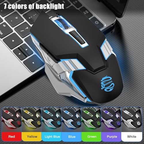 3-Mode RGB Silent Rechargeable Wireless Gaming Mouse Black | BT5.0/BT3.0+2.4G connection, RGB backlight & quiet click, for gaming office, compatible with Laptop, PC, Mac, iPad & Tablet