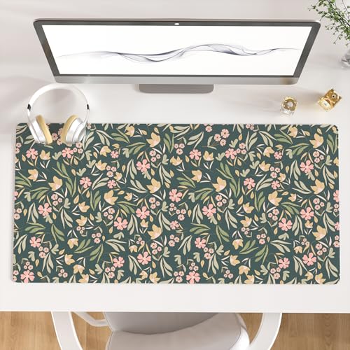 Faux Leather Large Mouse Pad, Office Desk Mat, 31.5"x15.7", Ditsy Floral | Desk Décor Accessories, Extended Size, Waterproof & Easy to Clean, Smooth Surface, Non Slip Desk Organization - color: Ditsy Floral Print, size: 31.5L x 15.7W inches