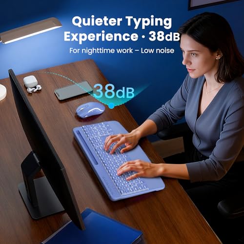 Purple Keyboard and Mouse Wireless Combo, 4000mAh Rechargeable Backlit Quiet Keyboards mice Set, USB Ergonomic Key Board with Wrist Rest & Phone Holder for PC, Mac, Windows, Natural Soft Typing - color: Purple