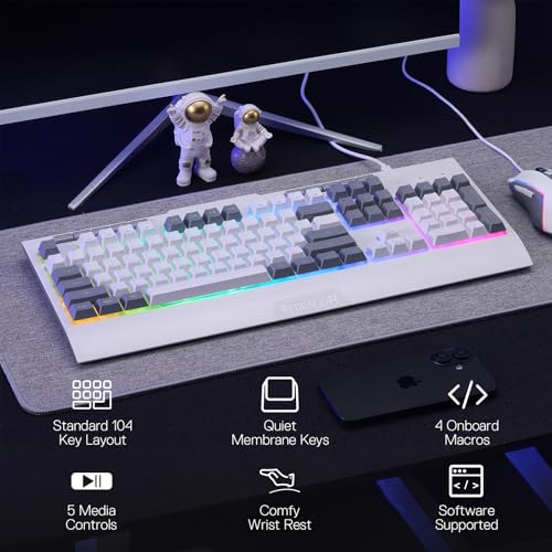 Redragon S151 Combo, K525 MembraneGaming Keyboard + M616 10000 DPI Mouse | 4 On-the-Fly Combos, No Software Needed, 6-Button Precision Control, Full-Size Layout, Shared Dongle, On-Board CPI Mice - color: S151 WT
