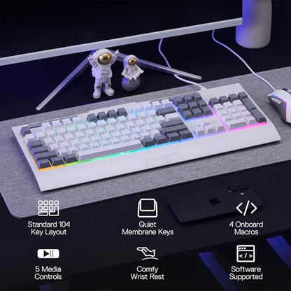 Redragon S151 Combo, K525 MembraneGaming Keyboard + M616 10000 DPI Mouse | 4 On-the-Fly Combos, No Software Needed, 6-Button Precision Control, Full-Size Layout, Shared Dongle, On-Board CPI Mice - color: S151 WT