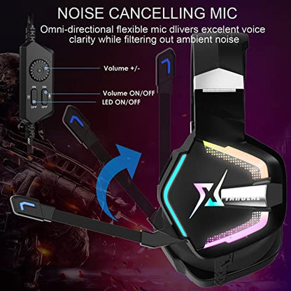 targeal 7.1 Surround Sound PC Gaming Headset for PS5 PS4 Laptop Mac Tablet Mobile, Over Ear Wired USB Gaming Headphone with Omni-Directional Noise Canceling Mic, RGB LED, with Type C Cable